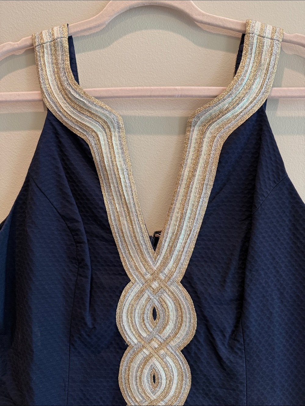 Lilly Pulitzer Navy Sleeveless Dress with Gold Embroidery - Picture 2 of 3